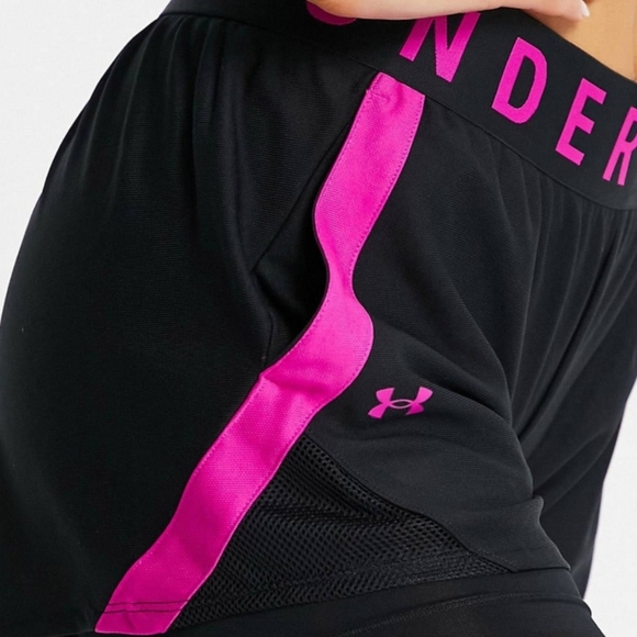 Under Armour Women's Black and Pink Athletic Shorts - Picture 3 of 3